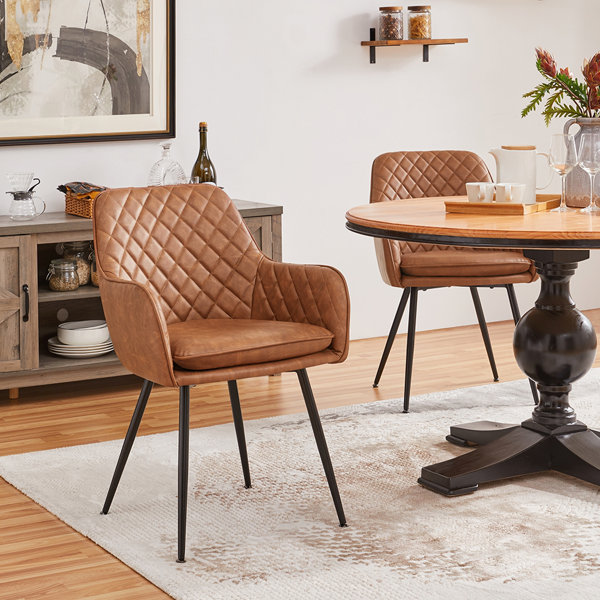 Caramel leather 2024 dining chair